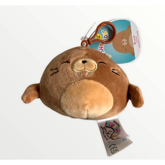 Squishmallow Bruce Walrus Clip on Keychain 3.5" Plush Kellytoy Brown Sealife sea - Picture 1 of 9